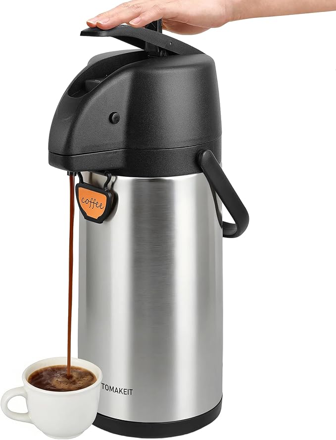 TOMAKEIT Airpot Coffee Dispenser Thermal with Pump,3L/102 Oz Insulated Stainless Steel Large Airpot Coffee Carafe Lever Action for Hot/Cold Water,Thermal Carafe for Hot Cocoa for Parties by TOMAKEIT