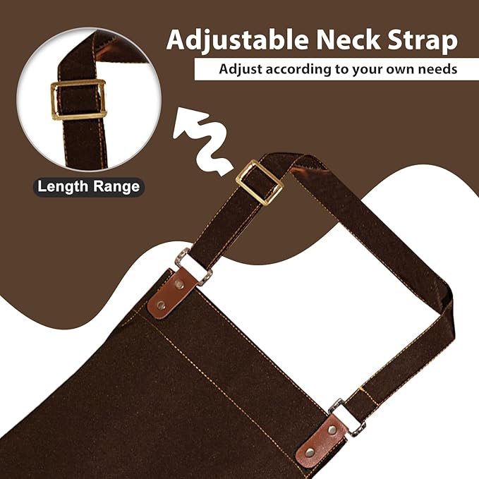 Apron for Men Women, Chef Apron with Adjustable Neck Strap, Heavy Duty Apron with Pockets, for Cooking, Gardening - Image 5