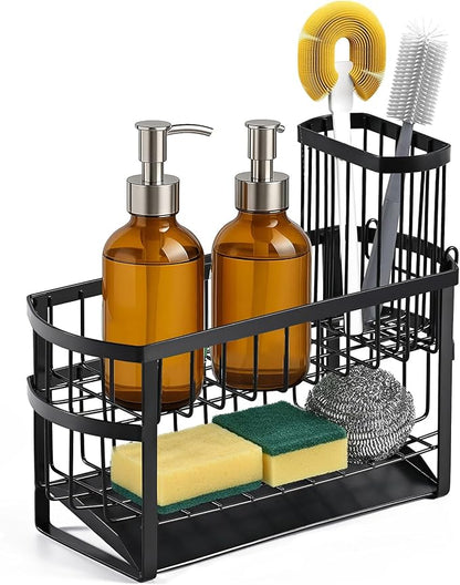 Kitchen Sink Organizer Caddy, 2 Tier Sink Caddy Organizer with High Brush Holder, Rust-Proof Countertop Rack (Black 10.6 * 4.3 * 5.7") for Kitchen Accessories & Dish Brushes - Image 8