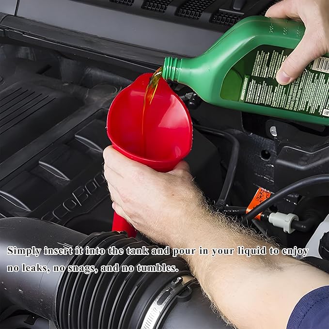 Oil Funnel, Multi-Purpose Plastic Long Neck Oil Funnel, Automotive Use Funnels for Filling Oils Lubricants Water Diesel, Kitchen Funnels for Filling Bottles Jars (Red)