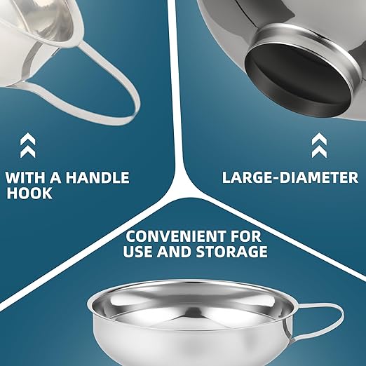 Stainless Steel Wide-mouthed Kitchen Funnel, 2 Sets with Filter, Suitable for Wide-mouthed and Regular-Sized Cans, Ideal for Transferring Liquids and Solids, Oils, Beans and Jams