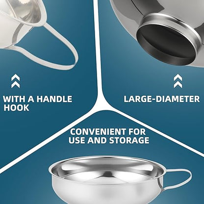 Stainless Steel Wide-mouthed Kitchen Funnel, 2 Sets with Filter, Suitable for Wide-mouthed and Regular-Sized Cans, Ideal for Transferring Liquids and Solids, Oils, Beans and Jams