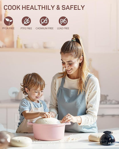 Ciwete 6 QT Dutch Oven Pot with Lid, Enameled Cast Iron Dutch Oven for Bread Making, Braiser, Cooking, Dual Handles, Oven Safe up to 500° F or on Stovetop, Gifts for Family - Pink