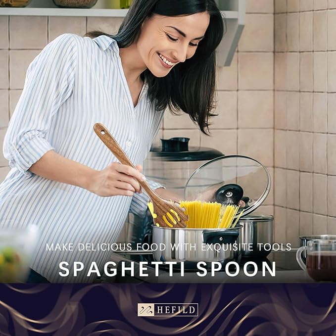 Wooden Spoons for Cooking, Nonstick Cooking Utensil Set with 8 Piece Acacia Wooden Spatulas and Spoons, as well as a Extra Whole Wood Spoon Rest, Terrific for Everyday Kitchen Tasks - Image 3