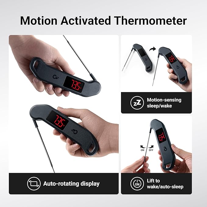 Professional Digital Meat Thermometer, 1 Sec Instant Read, ±0.5℉ Accuracy NIST&NSF Certified Food Thermometer, Auto-Rotate Bright LED Screen, Highly Waterproof Cooking Thermometer for Grill BBQ, Black - Image 7