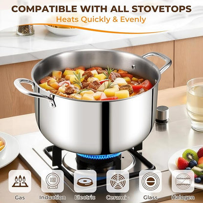 Tri-Ply Stainless Steel Stock Pot, 12 Quart Heavy Duty Induction Cooking Pot with Visible Lid for Pasta, Soup, Spaghetti, Sturdy & Double Handle, Dishwasher Safe - Image 3