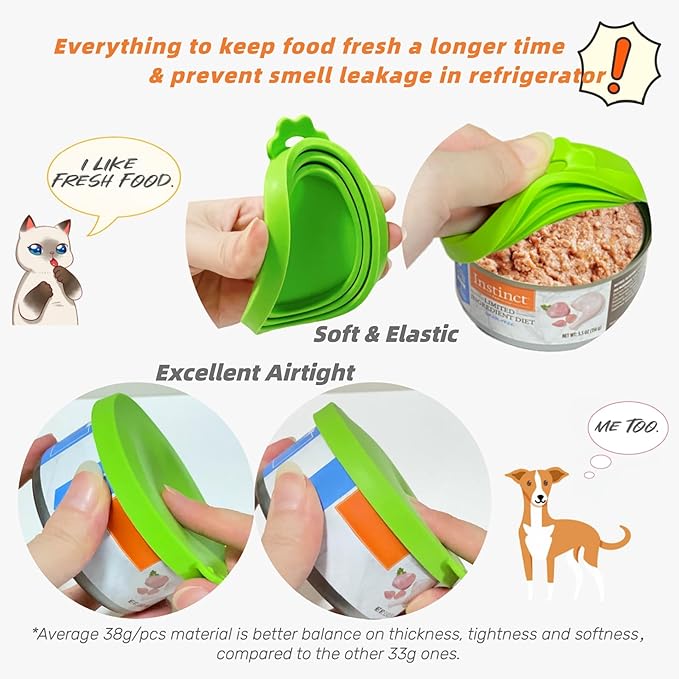 MoPawKT- Silicone Can Covers, Cat & Dog Food Can Covers Lids, Universal 3 Sizes for Most of Food Cans from 3-15 oz, BPA Free, Reusable (Set of 6 lids)