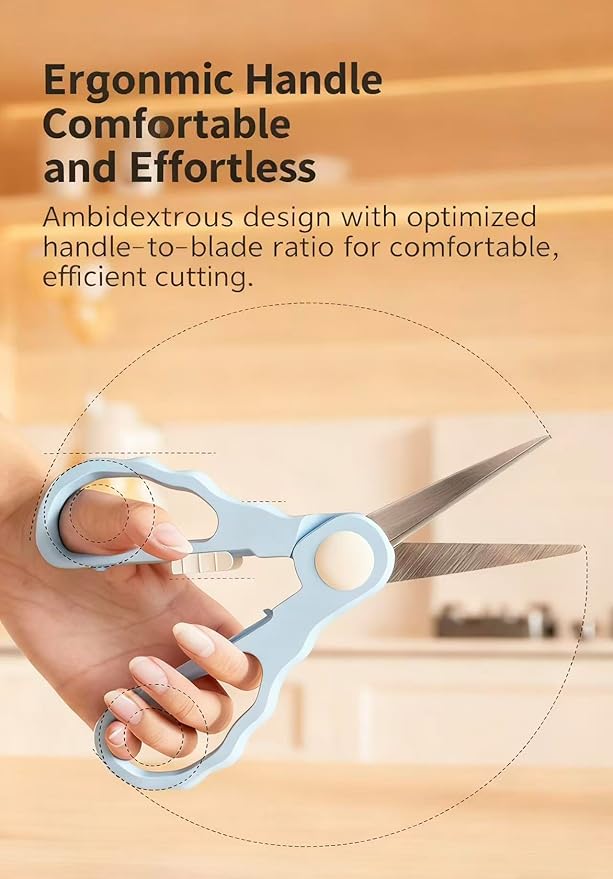 Baby Food Scissors with Travel Case, Portable Stainless Steel Shears with Safety Lock, Dishwasher Safe, Kitchen Scissors, Healthy Food Cutter with Dust Cover, Blue