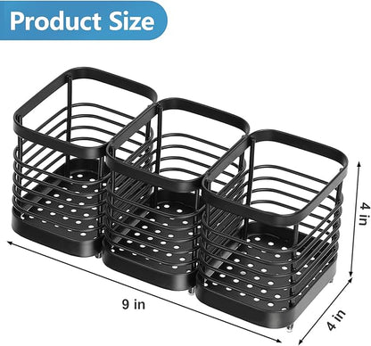 Utensil Holder, Stainless Steel Utensil Drying Rack for Kitchen Counter, Silverware Cutlery Flatware Holder Forks, Knives, Spoons, Chopsticks Organizer (Black) - Image 2
