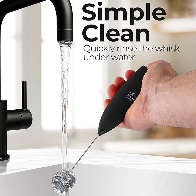 Zulay Kitchen Patented Tornado Triple Whisk Milk Frother with 4 Duracell Batteries – Handheld Foam Maker for Coffee, Lattes, Matcha & Hot Chocolate – Rich, Creamy Froth in Seconds - Executive Black - Image 9