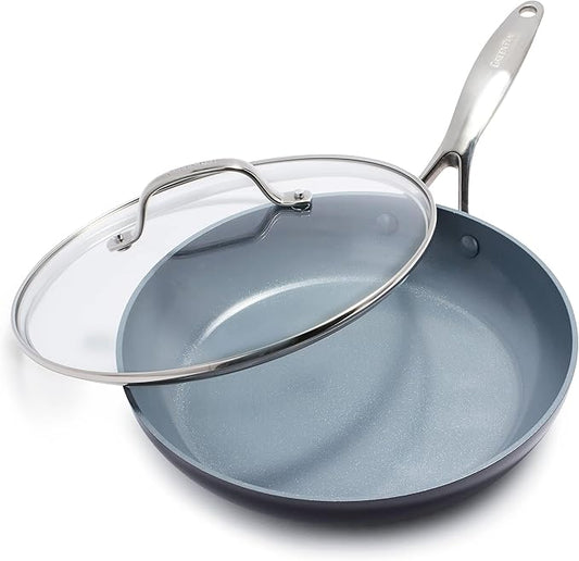 GreenPan Valencia Pro Ceramic Nonstick 10” Frying Pan Skillet with Lid, Hard Anodized PFAS-Free Cookware, Induction Ready & All Cooktops, Eggs & Omelets, Dishwasher & Oven Safe to 600F, Gray