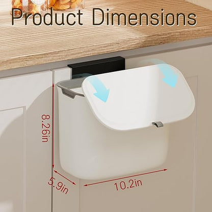 1.9 Gallon Kitchen Compost Bin Hanging Small Trash Can with Lid Under Sink Dual Installation & Triple-Seal Technology, Odorless Kitchen/Bathroom/Office Trash Can for Home, RV