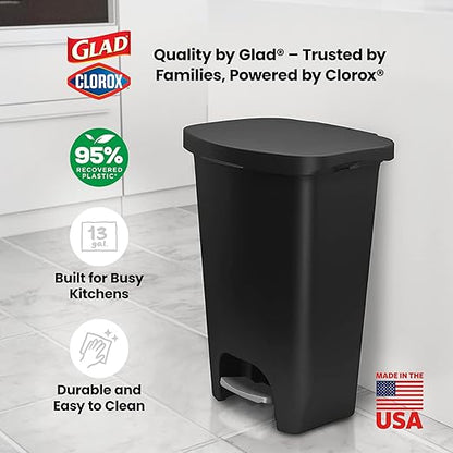 Glad 13 Gallon Trash Can | Plastic Kitchen Waste Bin with Odor Protection of Lid | Hands Free with Step On Foot Pedal and Garbage Bag Rings, Black - Image 6
