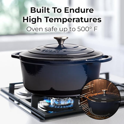 Zulay Kitchen 6 Quart Enameled Cast Iron Dutch Oven Pot with Lid – Premium Durability & Oven Safe up to 500°F – Heavy Duty Cookware Perfect for Bread Baking, Stews, Braising & Roasting - Lapis Lazuli - Image 2