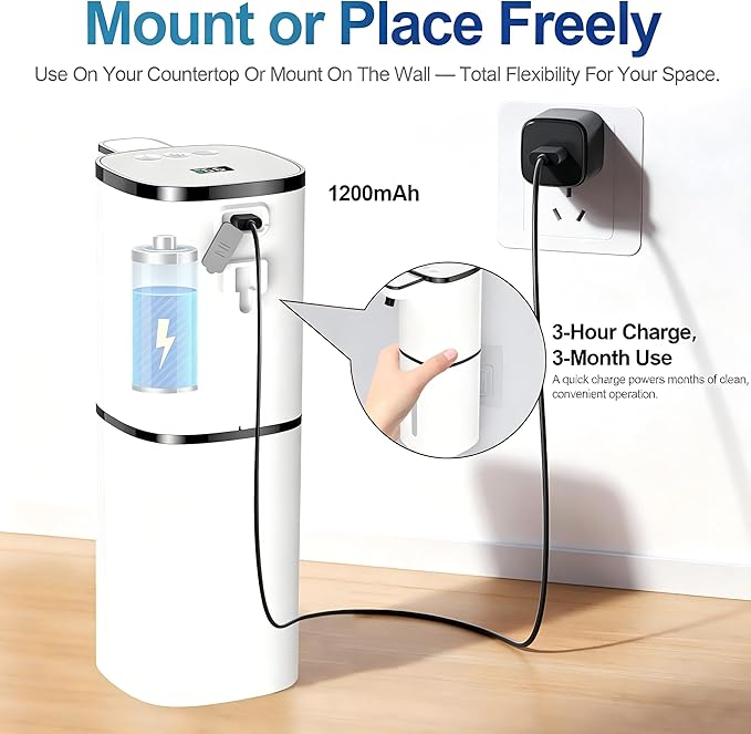 Automatic Liquid Soap Dispenser, 9 Adjustable Levels, 380ml/12.8oz, Touchless Hand Soap or Dish Soap Dispenser,IR Sensor & Display,Wall-Mount or Tabletop Use for Bathroom Kitchen