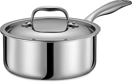 LEGEND COOKWARE 5-Ply Stainless Steel 2-Quart Sauce Pan with Lid - Induction Compatible, Oven Safe 800°F - Non-Toxic, No Coatings - Even Heating, Won't Warp - Built to Last Generations