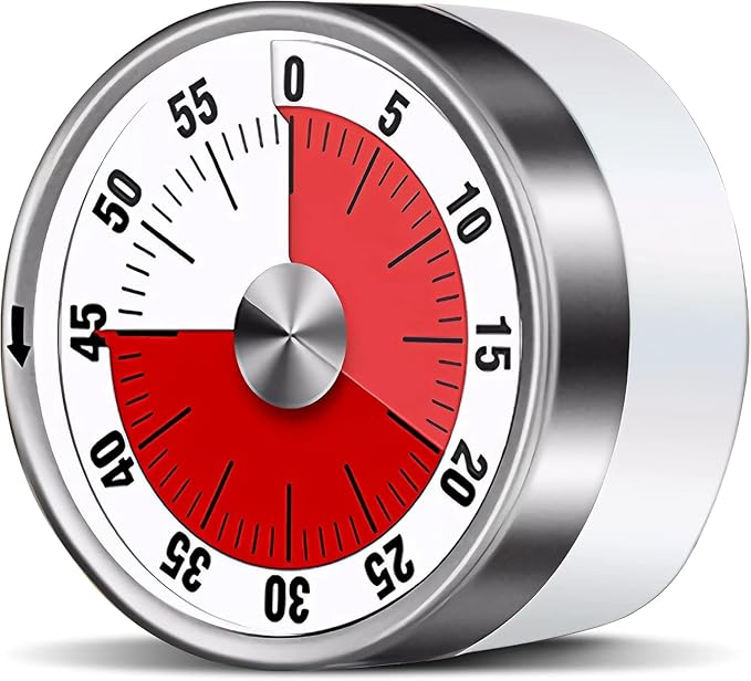 Visual Kitchen Timer for Cooking and Kids with Loud Alarm, Classroom Timers for Desk, No Batteries Required, Mechanical Desk Timer, Magnetic Egg Timer for Study, Chef Clock, Stainless Steel, Countdown by Albayrak