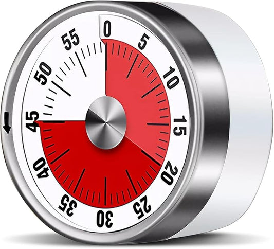 Visual Kitchen Timer for Cooking and Kids with Loud Alarm, Classroom Timers for Desk, No Batteries Required, Mechanical Desk Timer, Magnetic Egg Timer for Study, Chef Clock, Stainless Steel, Countdown by Albayrak