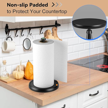 Countertop Paper Towel Holder - One-Handed Tear with Ratchet Mechanism, Weighted Base Degradable Plastic Paper Towel Stand, Black Farmhouse Kitchen Bathroom Decor Accessories - Image 4