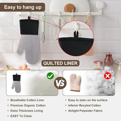 Silicone Oven Mitts-13.6 in Extended Oven Mitts Heat Resistant 500F, Oven Gloves with Soft Liner Good Grippy BPA-Free Easy to Clean Flexible-Oven Mits Set for Cooking Baking Grilling BBQ - Image 7