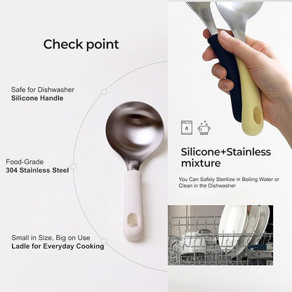 Korean Mukbang Spoon, Serving Spoon, Multipurpose Stainless Steel Ladle Silicone handle Serving Cooking Ladle 먹방 스푼,미니 국자, 서빙스푼 전현무 국자 (Black)