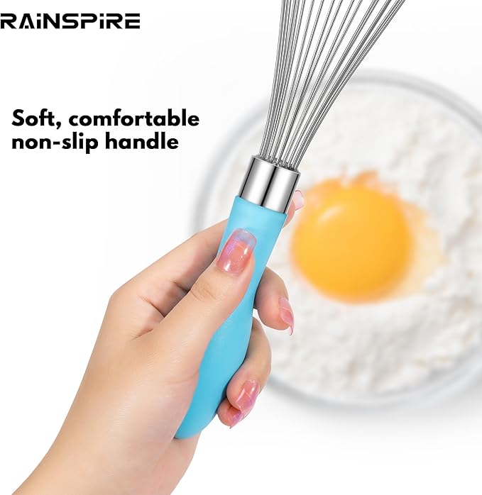 Rainspire 12-Inch Wire Whisk Stainless Steel, Balloon Whisks for Cooking, Wisk Wisking Tool With Soft Silicone Handle, Thick Durable Whisker for Blending, Beating, Whisking, Stirring, Blue - Image 4