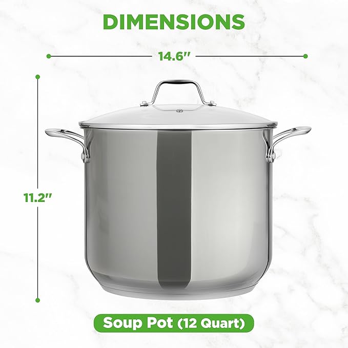 NutriChef 12 Quart Stainless Steel Stock Pot with Lid | Induction Cookware for Home & Commercial Use | Heavy Duty Cooking Pot for Boiling or Simmering Soup, Pasta, Seafood, and Sauces
