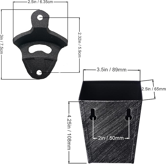 Old Fashioned Cast Iron Beer Cap Opener Wall Mounted Bottle Opener with Cap Catcher Narrow Bundle (Aged Silver) - Image 5