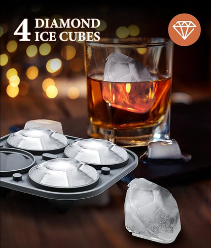 Silicone Large Ice Cube Molds (Set of 3), 6 Ice Ball Maker Mold, 6 Square Ice Cube Mold，4 Diamond, Reusable Whiskey Ice Mold, Ice Molds for Cocktails, Bpa Free, Freezer Ice Cube Tray (Grey)