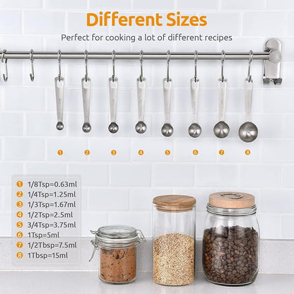 Measuring Spoons: U-Taste 18/8 Stainless Steel Measuring Spoons Set of 8 Piece: 1/8 tsp, 1/4 tsp, 1/3 tsp, 1/2 tsp, 3/4 tsp, 1 tsp, 1/2 tbsp & 1 tbsp Dry and Liquid Ingredients - Image 2