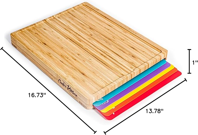 Cooler Kitchen Personalized Cutting Board Set - Custom Engraved Bamboo Charcuterie Board Set with 6 Color-Coded Mats — Engagement Gift, Wedding Gift, Housewarming Gift for Couples & Newlyweds - Large - Image 9