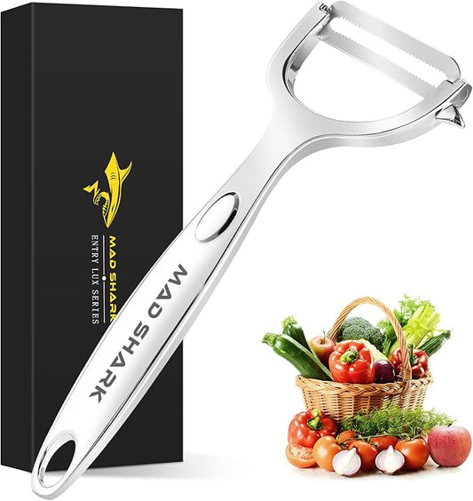 MAD SHARK Ultra Sharp Vegetable Peelers for Kitchen 10 Years No Rust Stainless Steel Serrated Potato Peeler Easy to Use Y Peeler with Durable Non-Slip Ergonomic Grips for Carrots, Fruits, Veggie by MADSHARK