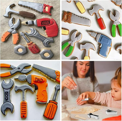 Construction Tool Cookie Cutter Set of 9 - Hammer Pliers Screwdriver Safety Helmet Hard Hat Wrench Spanner Drill Scissor Hardware Tools Cookie Cutters Shapes Molds for Kids Labor Day Party Supplies