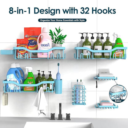 NESOMI Shower Caddy Adhesive Shower Organizer 8-Pack, Rustproof Stainless Steel Bathroom Shelves, Large Capacity No-Drill Rack Storage Accessories with Soap Dish Toothbrush Holder Hooks - Image 7