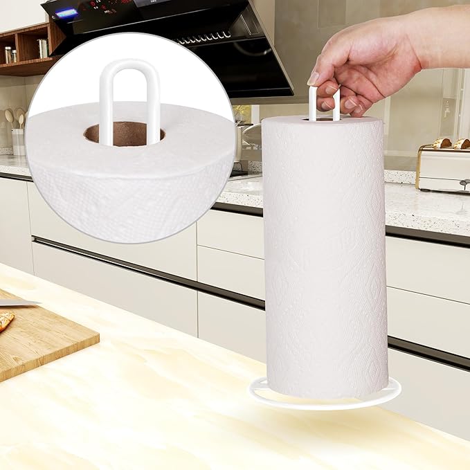Paper Towel Holder Countertop, OBODING, Kitchen Paper Towel Stand Holder for Kitchen Organization and Storage, Paper Towel Holders for Standard and Large Size Rolls (White) - Image 4