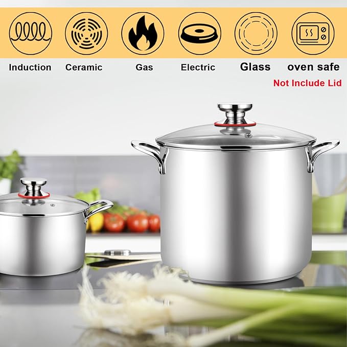 TeamFar 12 Quart Stock Pot, 18/10 Stainless Steel Large Cooking Soup Pot with Lid for Simmering/Stewing, for Induction/Gas/Ceramic, Healthy & Heavy-Duty, Riveted Handles & Dishwasher Safe - Image 6