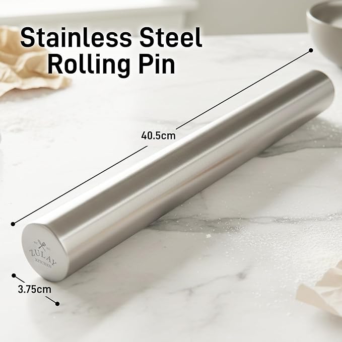 Zulay Kitchen 15.9 inch Professional Stainless Steel Rolling Pin - Lightweight Metal French Rolling Pin - Perfect for Baking, Fondant, Pizza Dough Roller, Dumpling - Image 4