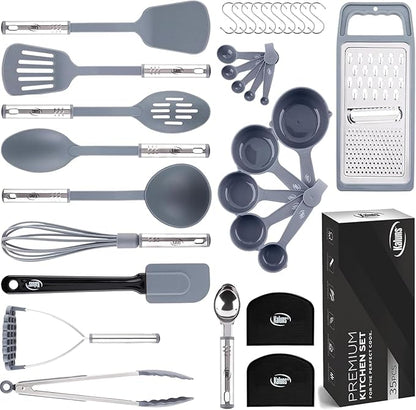 Kitchen Utensils Set 35 PCS Cooking Utensils Set, Nonstick and Heat Resistant Nylon Stainless Steel Silicone Spatula Set - Kitchen Gadgets Home Essentials Kitchen Accessories, Apartment Must Haves by Kaluns%C2%AE