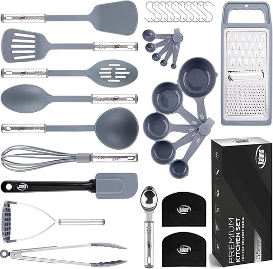 Kitchen Utensils Set 35 PCS Cooking Utensils Set, Nonstick and Heat Resistant Nylon Stainless Steel Silicone Spatula Set - Kitchen Gadgets Home Essentials Kitchen Accessories, Apartment Must Haves by Kaluns%C2%AE