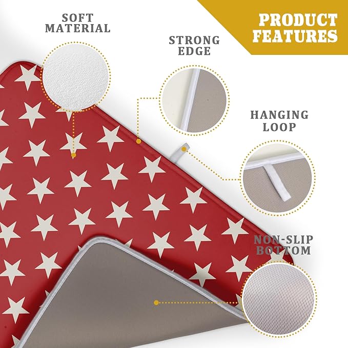 Patriotic July of 4th Red Star Dish Drying Mat for Kitchen Counter 18x24 Memorial Independence Day Absorbent Reversible Microfiber Drying Mats Kitchen Countertop Protector Dishes Drainer Rack Pad - Image 4