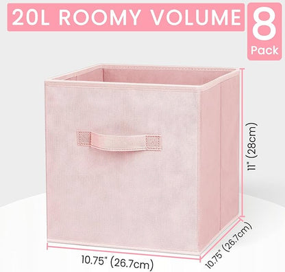 Criusia Storage Cubes - 11 Inch Heavy Duty Fabric Storage Bins for Shelves Closet, Cube Organizer - 8 Pack Collapsible Cube Storage Bins Baskets for Organizing Clothes Blankets Toys (Pink) - Image 2