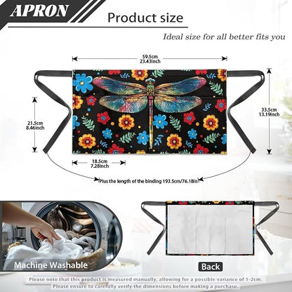 Server Apron with 3 Pockets, Waterproof Oil Waitress Waiter Half Apron for Restaurant Hotel Kitchen Cafe