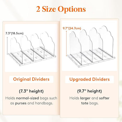 Lifewit Purse Organizer for Closet, 9.7" Tall Clear Handbags Storage Organizer, Adjustable Clutch Organizer Holder for Closet, 2 Pack Bookshelf Dividers for Sweater in Bedroom 35 x 24cm/14 × 9.5"
