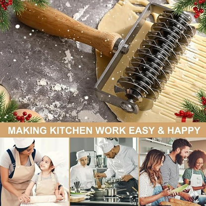 Pastry Lattice Roller Cutter, Stainless Steel Multi-Wheel Dough Cutter with Wooden Handle, Pie Crust Strip Cutters for Pastry, Pizza Dough, Bread & Beef Wellington
