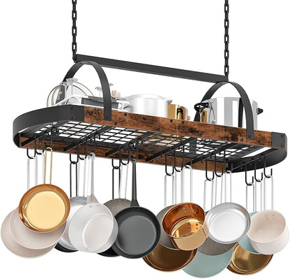CHOEZON Hanging Pot Rack, Pot Hanger for Kitchen, Ceiling Mounted Pot Holder, Cookware Organizer with 18 S-Shaped Hooks, for Pot, Pan Storage, Space-Saving, Rustic Brown and Black TPR18BF - Image 8