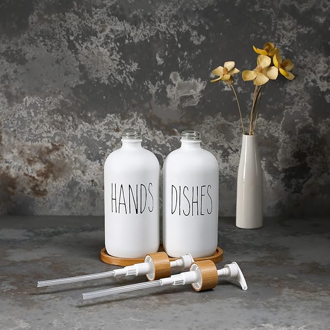 MOMEEMO White Soap Dispenser Set, Contains Hand and Dish Soap Dispenser, Suitable for Kitchen Decor. (White) - Image 4
