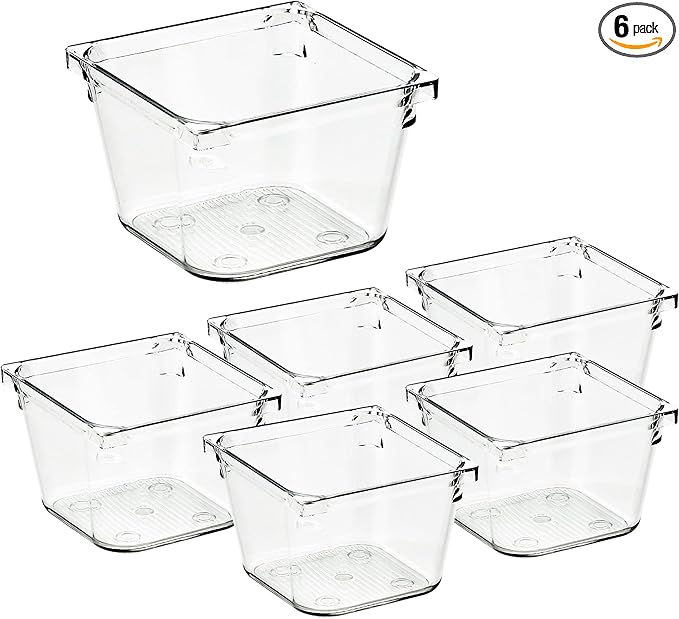 Ravinte 6 Pack Drawer Organizer - 3" X 3" Plastic Storage Bins, Acrylic Organizers with Non-Slip Pads Clear Desk Storage Tray for Makeup, Jewelries, Kitchen Utensils, Bathroom and Office by Ravinte