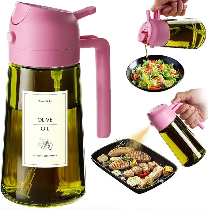 TrendPlain - Original 16oz/470ml Olive Oil Dispenser Bottle for Kitchen Gadgets and Air Fryer Accessories - Olive Oil Sprayer for Cooking w/Stickers - Bubblegum by TrendPlain