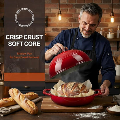 Overmont Enameled Cast Iron Bread Oven - 6QT Bread Dutch Oven for Sourdough Baking - Bread Pot with Dome Lid Cotton Potholders & Cookbook - Multi-Functional Bread Pan For Baking Frying Roasting - Image 7