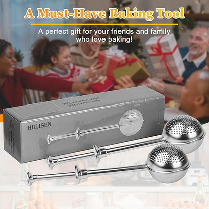 HULISEN Set of 2 Flour Duster for Baking, Powdered Sugar Shaker Duster, 18/8 Stainless Steel Pick Up and Dust Flour Sifter with Spring-operated Handle for Easy One-handed Operation - Image 6